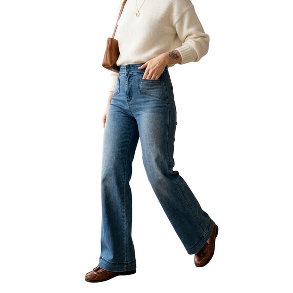 House of Harlow 1960 Denim - House of Harlow 1960 Women 26 Blue Wide Leg High Rise Denim Jeans Hippie Retro